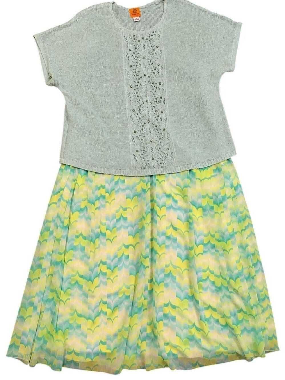 Ruby Road Two Piece Mint Embellished Sweater & Chiffon Sirt Set, Plus Size 2X